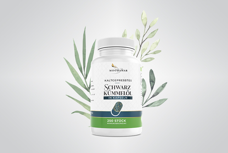 Cápsulas de aceite de comino negro, prensado en frío, orgánico, de la marca Moonamar
