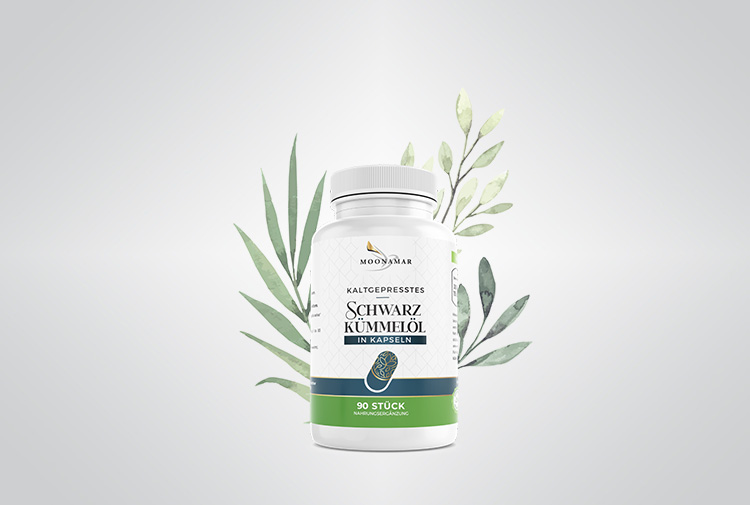 Cápsulas de aceite de comino negro, prensado en frío, orgánico, de la marca Moonamar