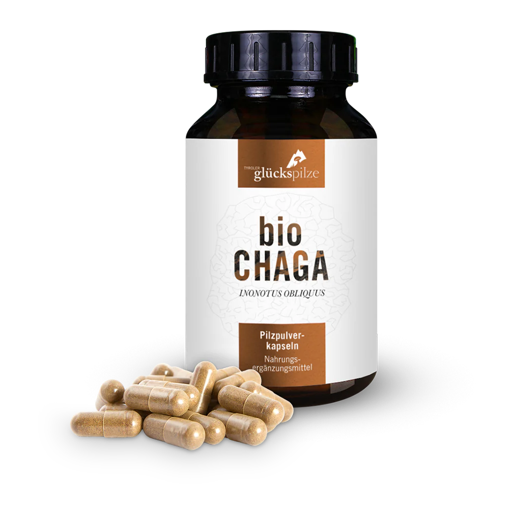 Cápsulas orgánicas de Chaga, de la marca Tyroler Glückspilze