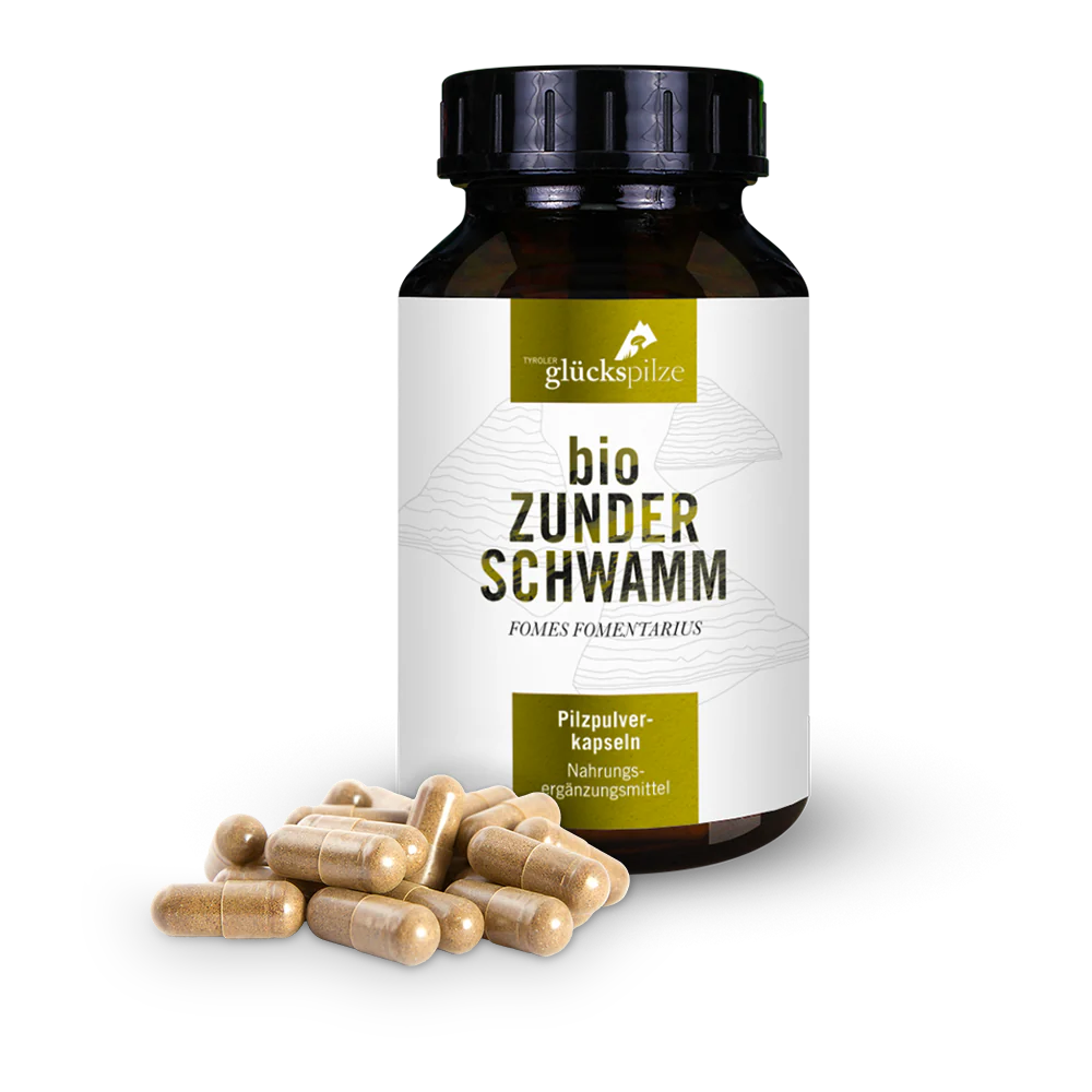 Cápsulas orgánicas de Hongo Yesca, de la marca Tyroler Glückspilze