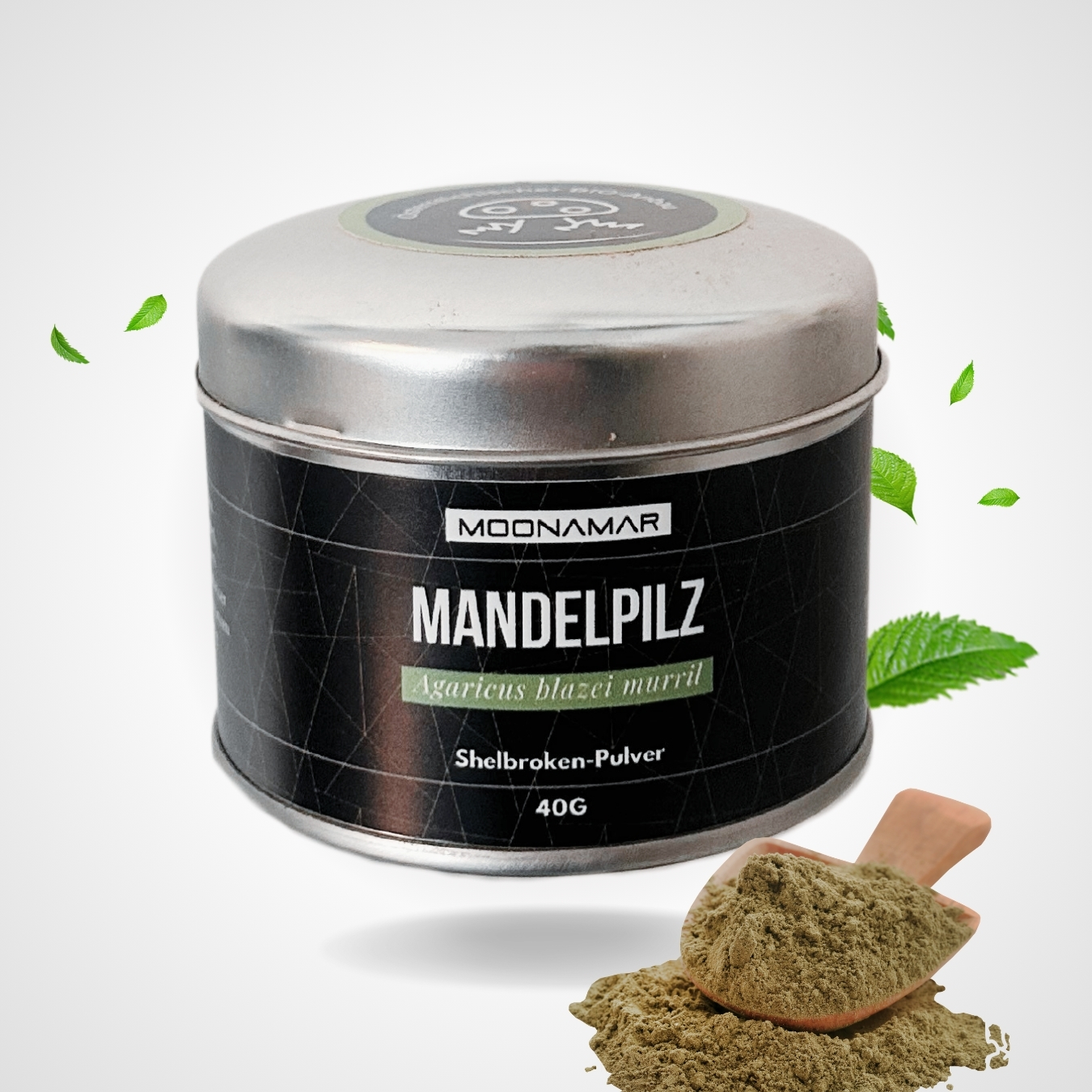 Polvo Shellbroken de Hongo de la Almendra, de la marca Moonamar