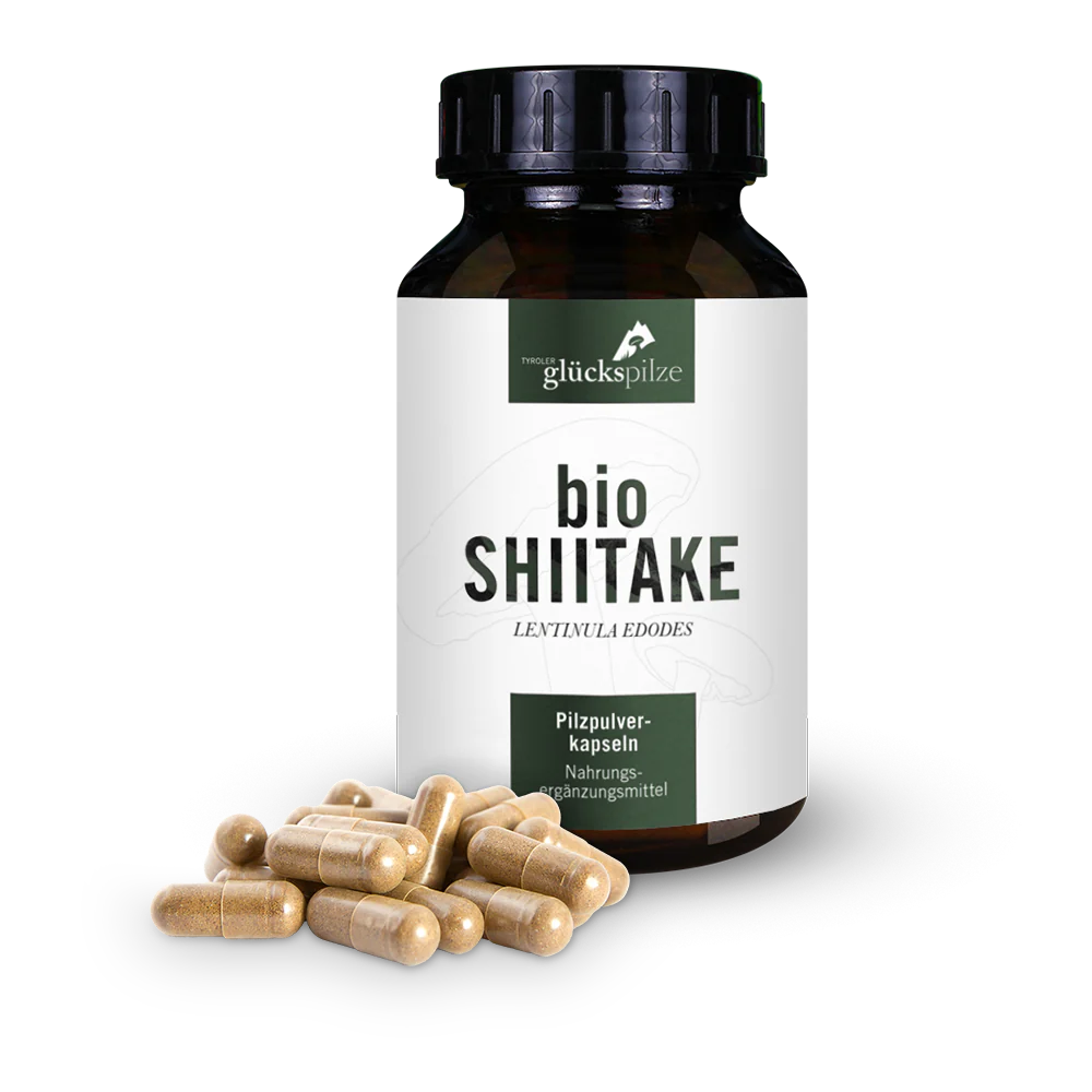 Cápsulas orgánicas de Shiitake, de la marca Tyroler Glückspilze